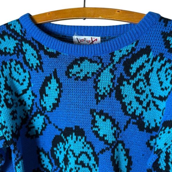 Vtg Licorice Women’s Sz Medium Blue Acrylic Sweater Printed - Picture 2 of 6